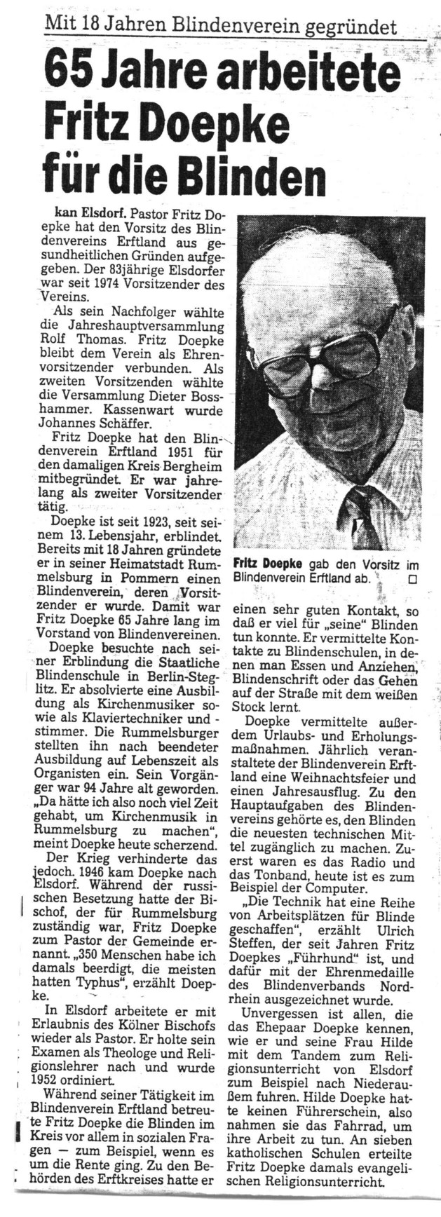 65 Jahre arbeitet Doepke fr die Blinden